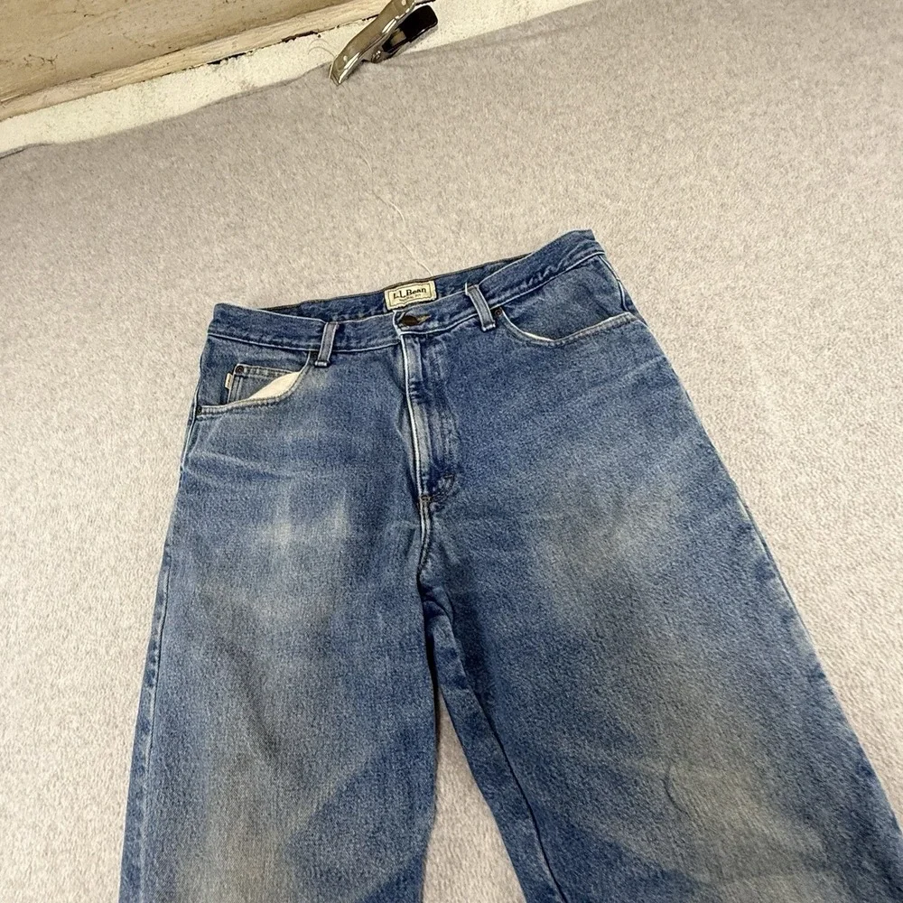 LL Bean Double L‎ Natural Fit Flannel Lined Jeans Mens 34x36 Blue Light Wash